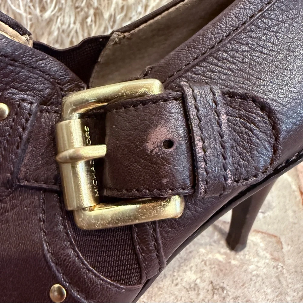 Brown Leather Gold Buckle Heeled Ankle Boo… - Picture 11 of 12